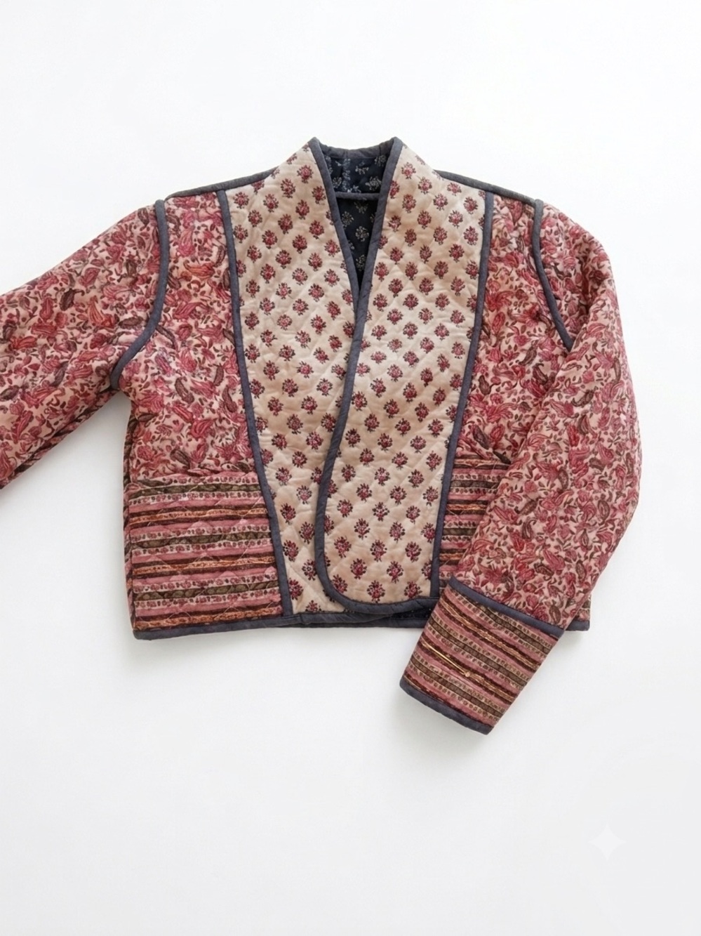 Mango Quilted Patchwork Jacket – Floral Paisley Printed Crop Jacket